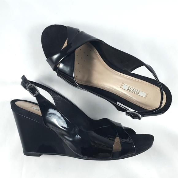GEOX Respira Black Patent Leather Slingback Wedge Sandals Size 9 - Picture 14 of 15